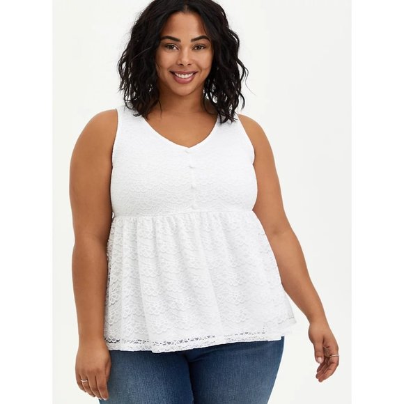Torrid SZ 6 NWT WHITE LACE BABYDOLL TANK - Picture 1 of 4